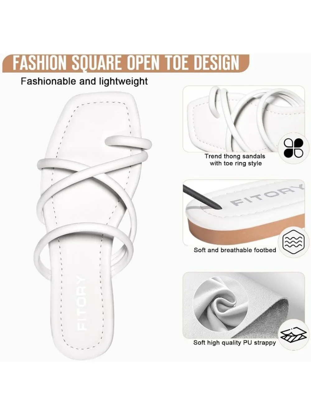 Women's All White Summer Flat Toe Ring Thong Open Toe Cross Strap Fashion Shoes